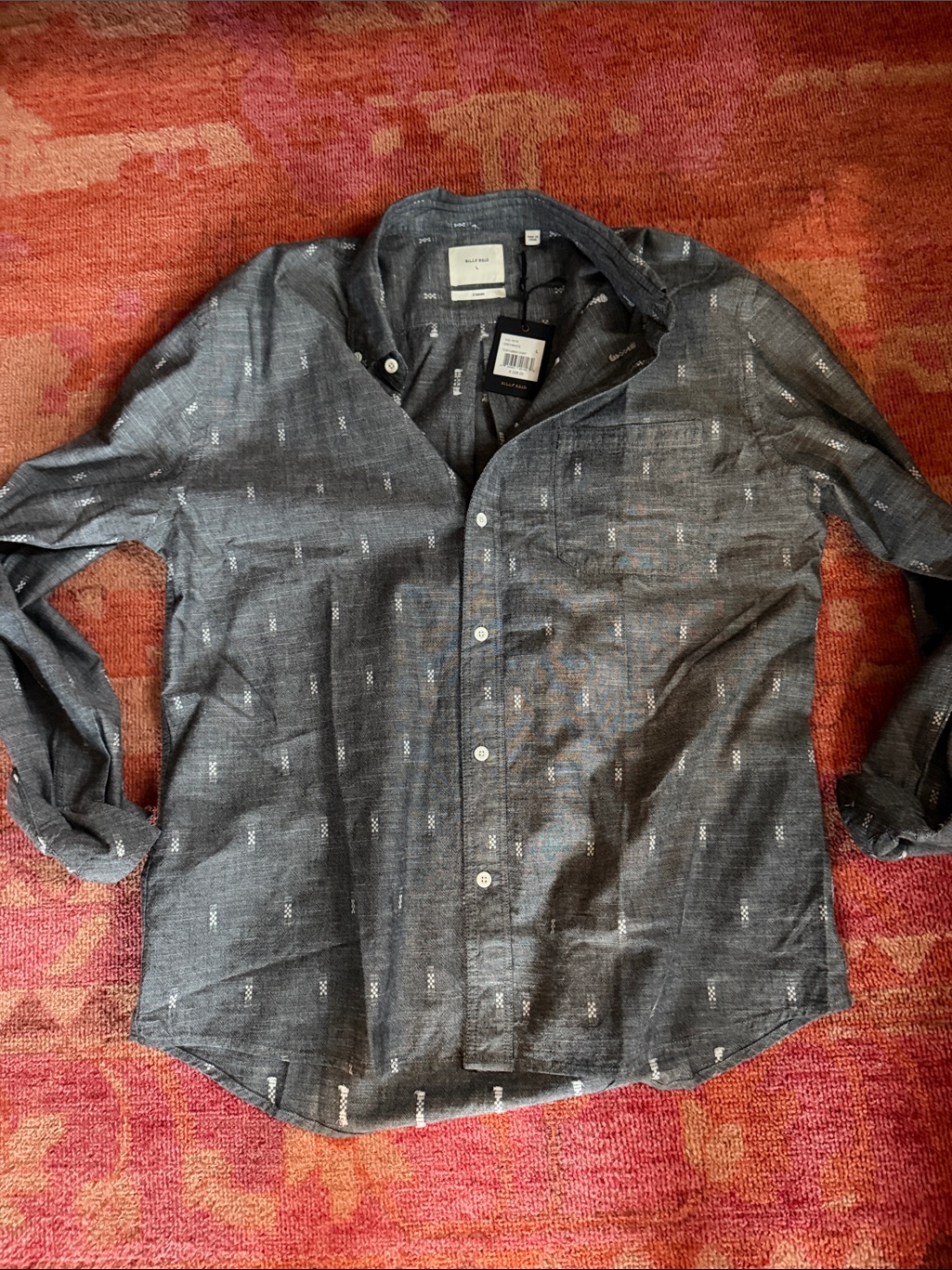 Billy Reid Charcoal Button-Up Shirt With White Micro Pattern